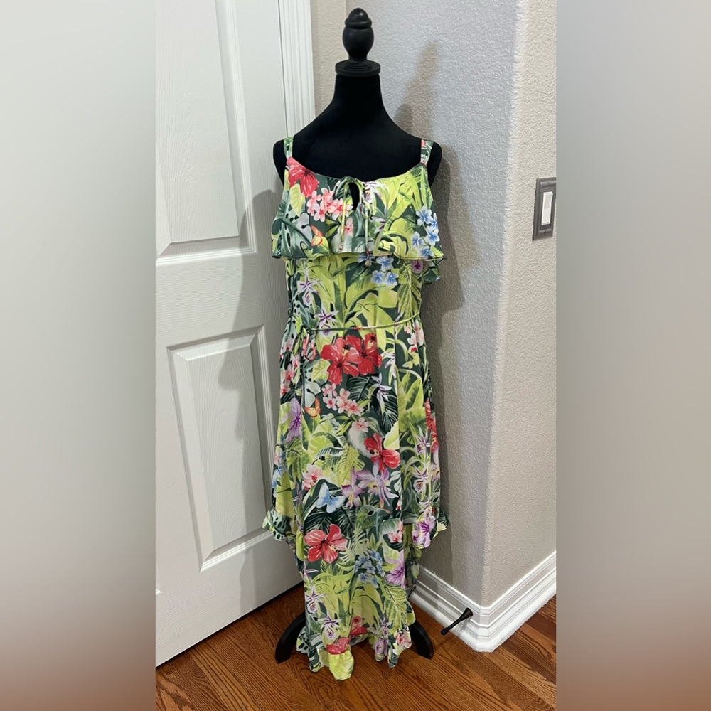 Tommy Bahama Tropolicious Tropical Floral Printed Ruffle Maxi Dress Size M